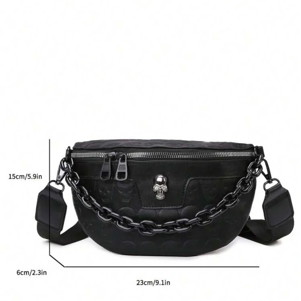 Skull Detail Fanny Pack, Black Skull Crossbody, Black Skull Shoulder Bag - Picture 10 of 12